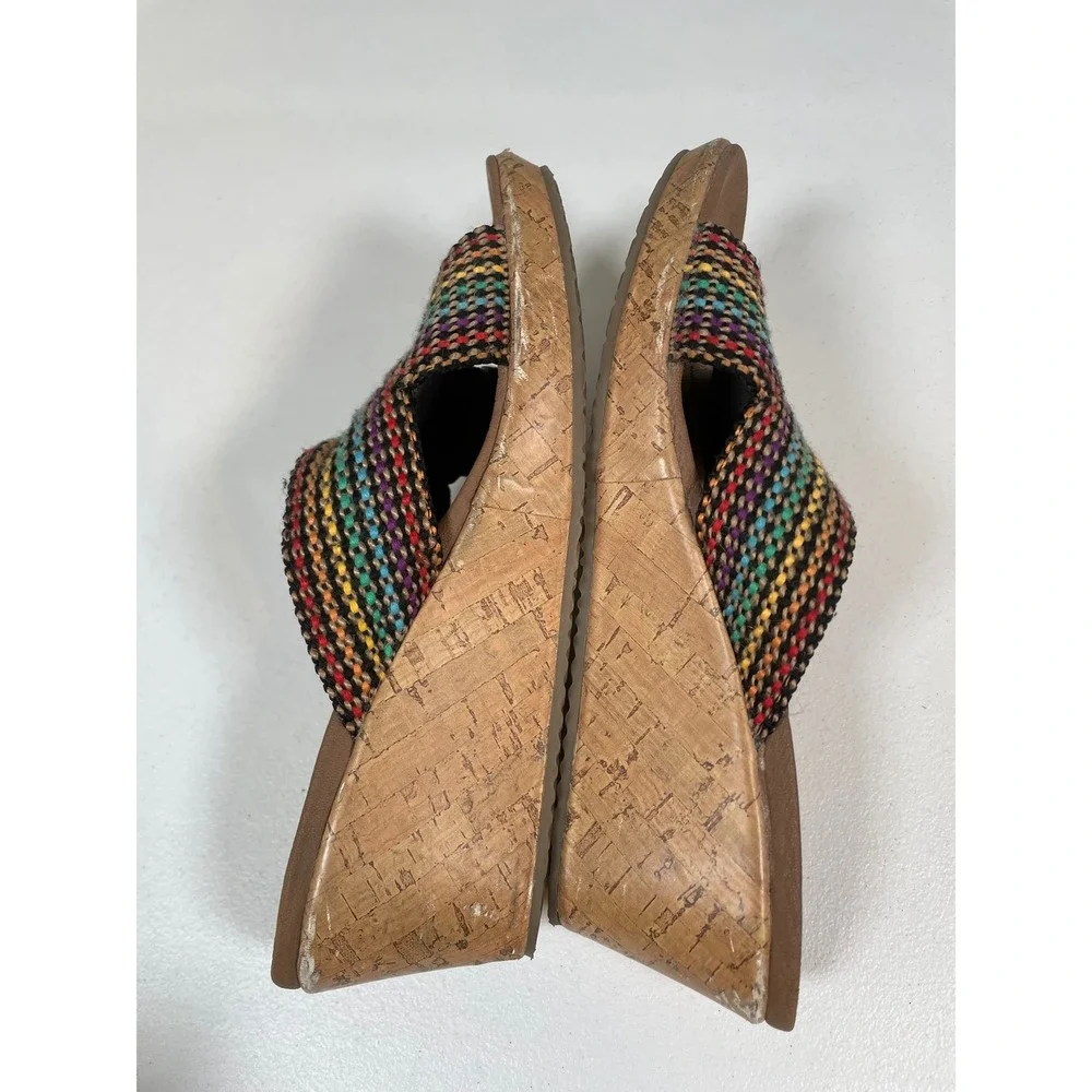 Skechers Wedge Sandals Women's Size 8 Multi Color Woven Luxe Foam Cork Heel Boho